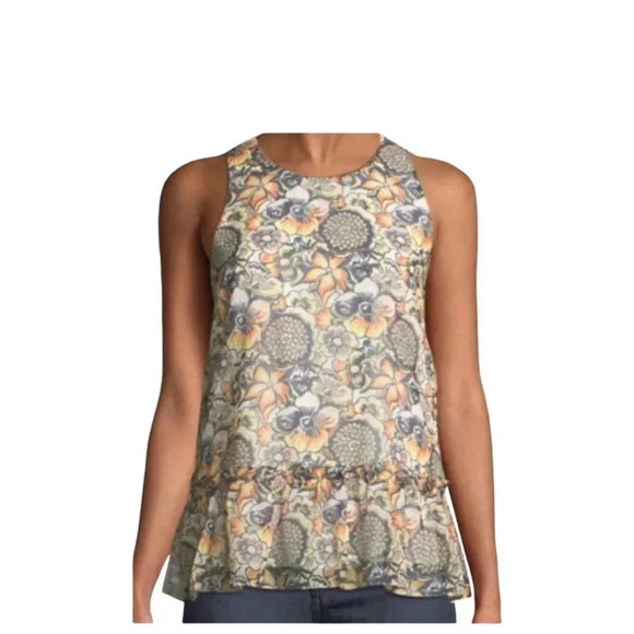 Likely Floral Sleeveless Ruffle Hem Sleeveless Top 2 - Picture 1 of 10